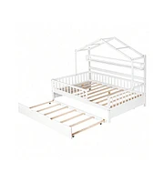 gaomon Full Size House Bed With Twin Size Trundle Wooden Full Size Platform Bed Frame With Storage Shelves For Kids Teens Girls Boys