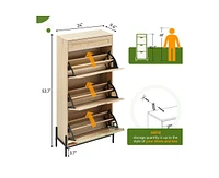 gaomon Natural Rattan 3 Flip Door Shoe Cabinet, Modern Shoe Rack Storage Organizer with Drawer and 3-Tier Adjustable Shelves, Freestanding Shoe Cabine