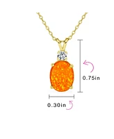 Bling Jewelry Classic Simple Cz Accent 5CT 8x10MM Oval Solitaire Mexican Orange Created Opal Pendant Necklace For Women .925 Sterling Silver 16