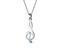 Bling Jewelry Simple Classic Singer Musician Teacher Student Treble Clef Music Note Pendant Necklace For Women .925 Sterling Silver With Chain