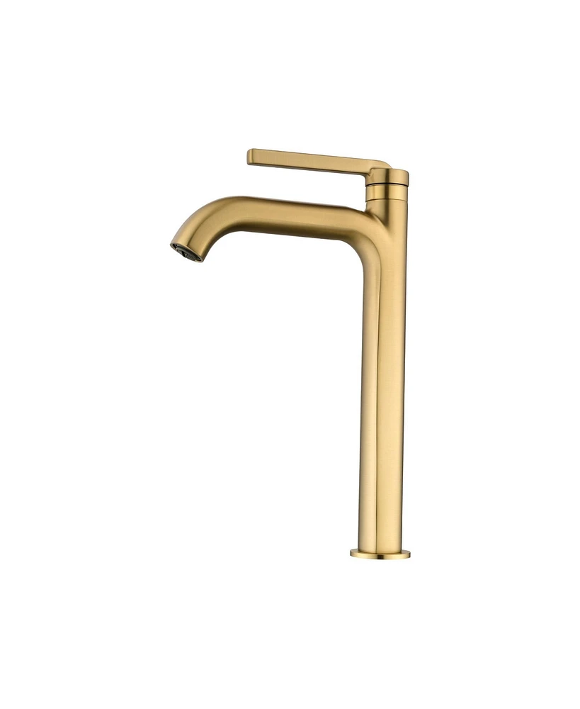 Mondawe Single Handle Single Hole Bathroom Faucet Modern Brass Bathroom Basin Faucets Brushed Gold