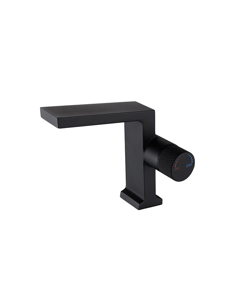 Mondawe Single Handle Single Hole Bathroom Faucet with Water Supply Hoses in Matte Black