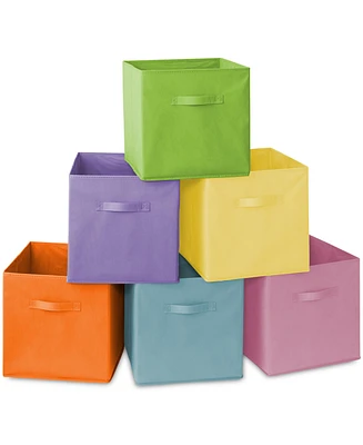 Casafield Set of 6 Fabric Storage Cube Bins, Multicolor - 13" Collapsible Foldable Cloth Baskets for Shelves and Cubby Organizers