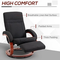 Manual Recliner Chair for Adults, Adjustable Swivel Recliner with Footrest, Padded Arms and Wood Base for Living Room, Black
