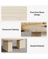 Tribesigns 45.28" Oval Coffee Table for Living Room, Large Modern Coffee Table, All-Wood Center Table with Asymmetric Pedestal Legs, Oak