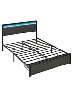 gaomon Bed Frame With 2 Storage Drawers, Bed Frame With Led Lights Headboard, Upholstered Platform Bed No Box Spring Needed, Easy Assembly