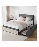 gaomon Upholstered Bed Frame, With 2 Storage Drawers, Sturdy Steel Slats Support, No Box Spring Needed, No Noise