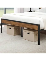gaomon Full/Queen Bed Frame, Bed Frame With Wooeden Headboard And Footboard, Platform Bed Frame With Underbed Storage Space, Rustic Country Style