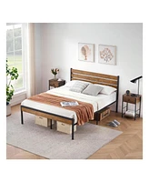 gaomon Full/Queen Bed Frame, Bed Frame With Wooeden Headboard And Footboard, Platform Bed Frame With Underbed Storage Space, Rustic Country Style