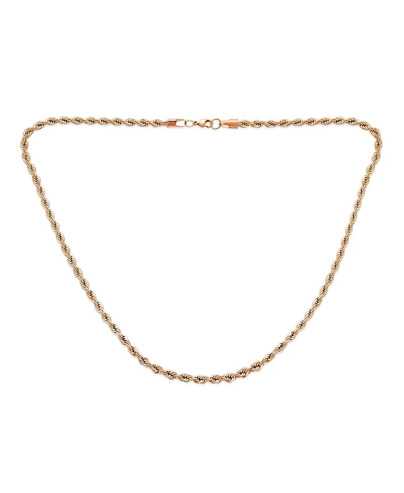 Bling Jewelry Urban Biker Hip Hop Heavy Strong 5MM Thick Strong Twist Cable Rope Chain Necklace Rose Gold Tone Stainless Steel