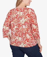 Hearts of Palm Plus Printed Essentials Split Neck Top