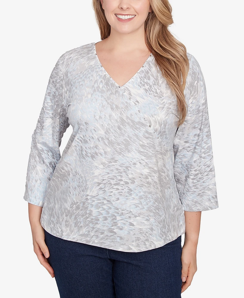 Hearts of Palm Plus Blue My Mind Embellished V-Neck Top