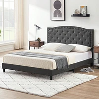 gaomon Upholstered Bed Frame With Height-Adjustable Headboard, Linen Platform Bed Frame Mattress Foundation With Wooden Slats Support, No Box Spring N