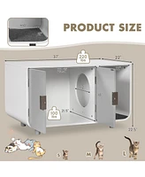 Gouun Cat Litter Box Enclosure Furniture with Removable Mat
