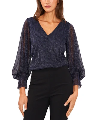 Vince Camuto Women's Metallic V-Neck Sheer-Sleeve Top