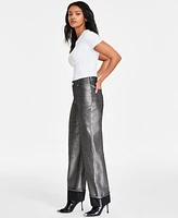 Hugo Women's Metallic Denim Cuffed Straight-Leg Jeans