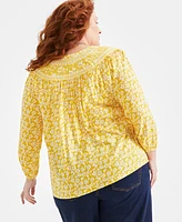 Style & Co Plus Printed Split-Neck Top, Exclusively at Macy's