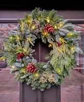 International Christmas Innovation Traditional Noble Fir Fresh Wreath with Warm Lights, 22"