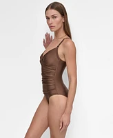 Dkny Women's Crossover Ruched One-Piece Swimsuit