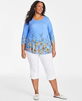 Jm Collection Plus Mirella Scoop-Neck 3/4-Sleeve Top, Created for Macy's