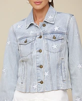 Avec Les Filles Women's Cotton Star Embroidered Trucker Jacket