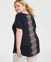 Jm Collection Plus Printed Short Sleeve Top, Exclusively at Macy's