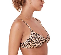 Women's Bonita Leopard-Print V-Neck O-Ring Bikini Top