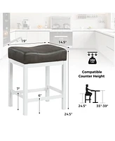 Costway 24.5" Bar Stool Set of 2 with Solid Rubber Wood Frame Humanized Footrest Kitchen