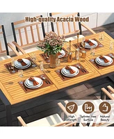 Costway 9 Pieces Patio Dining Set with Soft Cushions and 1.9" Umbrella Hole for Garden