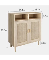 gaomon Sideboard Buffet Storage Cabinet, Rattan Kitchen Cabinet with 2 Doors/Shelf