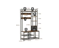 gaomon 5-in-1 Coat Rack, Hall Tree with Bench and Shoe Storage, Freestanding Entryway Bench with 5-Tier Open Shelves, Fabric Storage Basket and 12 Hoo