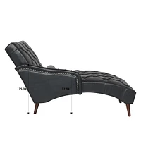 Chaise Lounge Arm Chair Indoor with Pillow and Solid Wood Legs, Leisure Accent Soft Chair with Tufted Back and Arm, Upholstered Chaise Couch Chair for