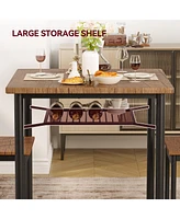 gaomon Dining Table Set for 2, Kitchen Table and Chairs with Wine Rack, 3 Piece Square Dining Room Table Set Brown