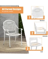 Costway 2 Pcs Patio Cast Aluminum Armrest Chairs Dining Stackable Outdoor