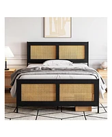 gaomon Twin/Full/Queen/King Size Bed Frame With Rattan Headboard And Footboard Rattan Platform Bed Frame, Mattress Foundation