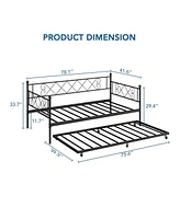 gaomon Twin Size Daybed Frame Heavy Duty Metal Slats Mattress Foundation Platform Sofa Bed With Headboard For Bedroom, Living Room, Guest Room