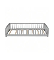 gaomon Children Twin Floor Bed Floor Bed Solid Wood Floor Bed Frame With Sturdy Slats And Safety Fence For Girls Boys Teens