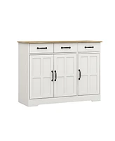 Slickblue Farmhouse White Buffet Cabinet Sideboard with 3 Drawers and 3 Doors for Dining Room, Living Room, or Kitchen Storage