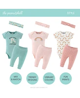 The Peanutshell Baby Girls Carefree Floral Newborn Layette Set Girls, 16-Pieces, Pink/Aqua