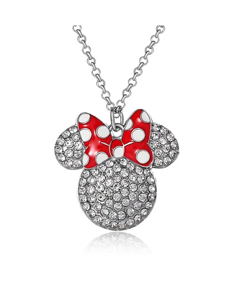 Disney Minnie Mouse Fashion Red Polka Dot Bow Crystals Pave Necklace