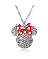 Disney Minnie Mouse Fashion Red Polka Dot Bow Crystals Pave Necklace