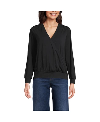 Lands' End Women's Long Sleeve Lightweight Jersey Surplice Blouse