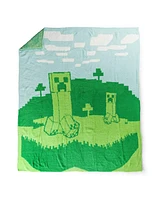 Saturday Park Minecraft Creepers and Trees 50x60 Feather Knit Throw Blanket