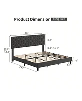 gaomon Bed Frame With Headboard Upholstered Bed Frame, Heavy-Duty Platform Bed Frame With Strong Wood Slats