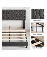 gaomon Bed Frame With Headboard Upholstered Bed Frame, Heavy-Duty Platform Bed Frame With Strong Wood Slats