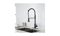 Slickblue Matte Black Commercial Kitchen Faucet with Solid Brass Construction, Single Handle and Pull-Down Sprayer with Spring Design