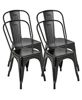 Gymax 18'' Metal Dining Chair High Back Bar Stools Set of 4 w/ X-shaped Frame Breathable Holes