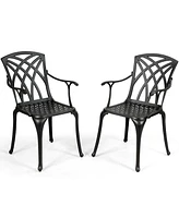 Gymax Set of 2 Cast Aluminum Dining Chairs Durable Solid Construction W/Armrest Black