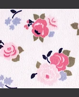Luvable Friends Baby Girl Plush Blanket with Faux Shearling Back, Pink Floral, One Size