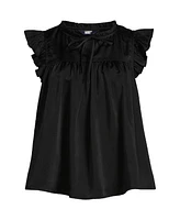 Lands' End Women's Split Neck Satin Ruffle Blouse